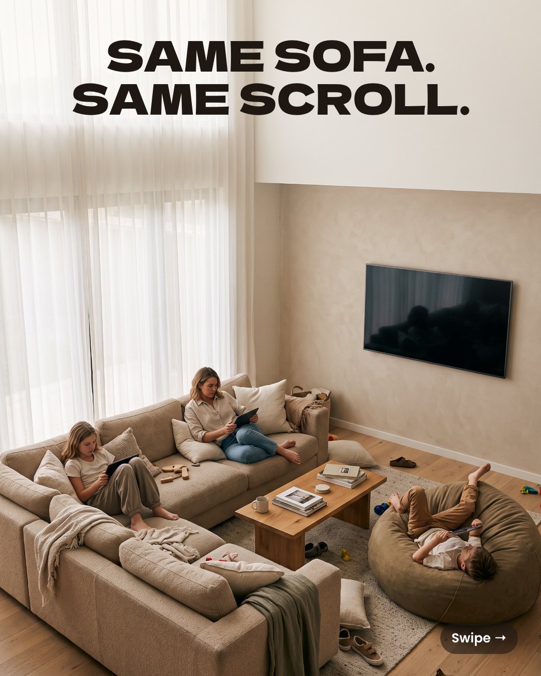 Same sofa. Same scroll.