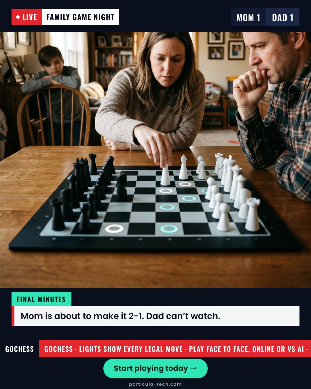 Mom is about to make it 2-1. Dad can’t watch.