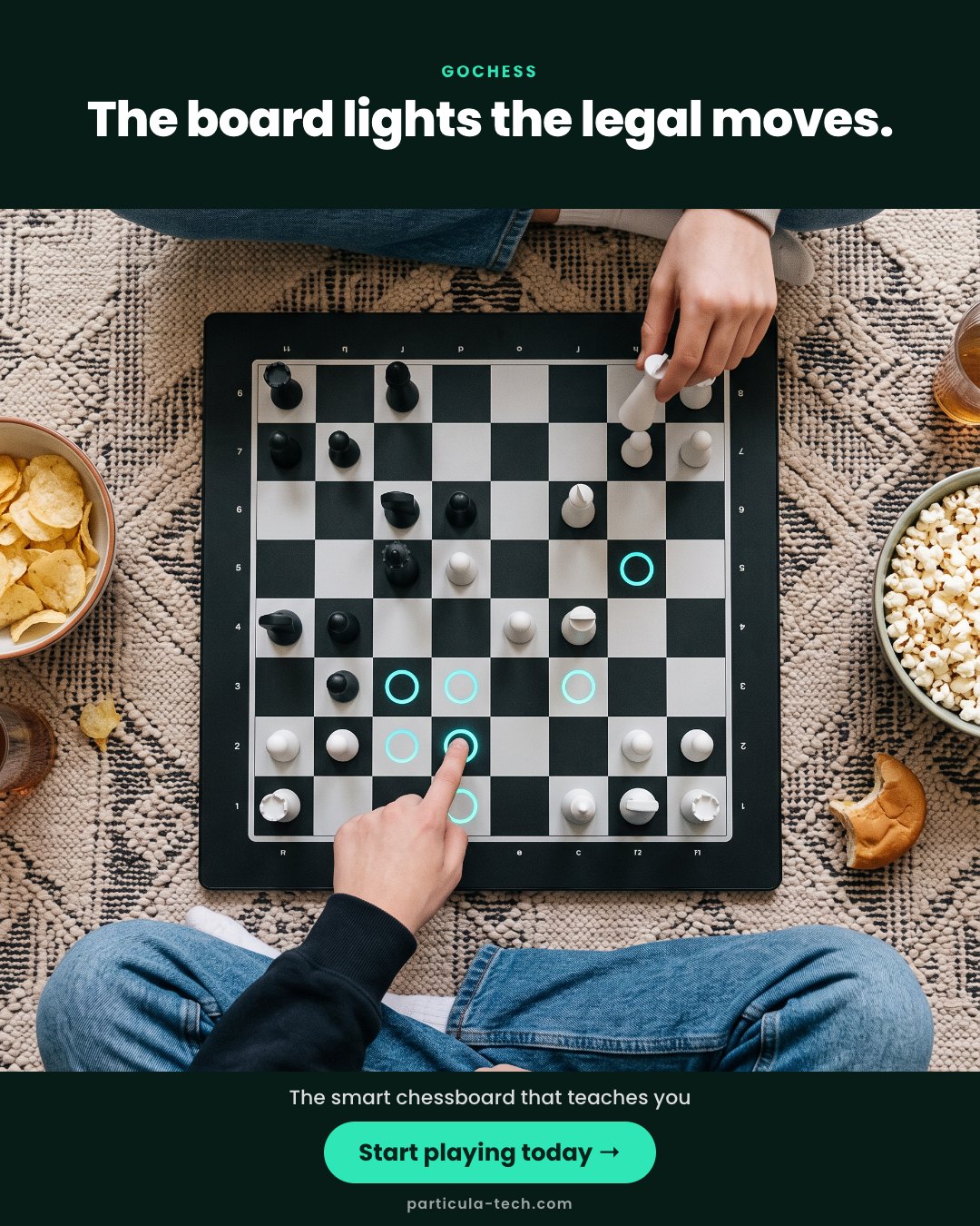 The board lights the legal moves.